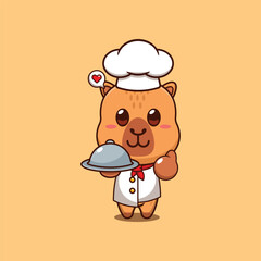 Cute chef capybara with dish cartoon vector illustration