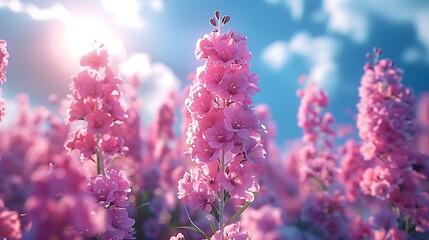  A cluster of heliotrope flowers with a backdrop of a clear blue sky and fluffy white clouds