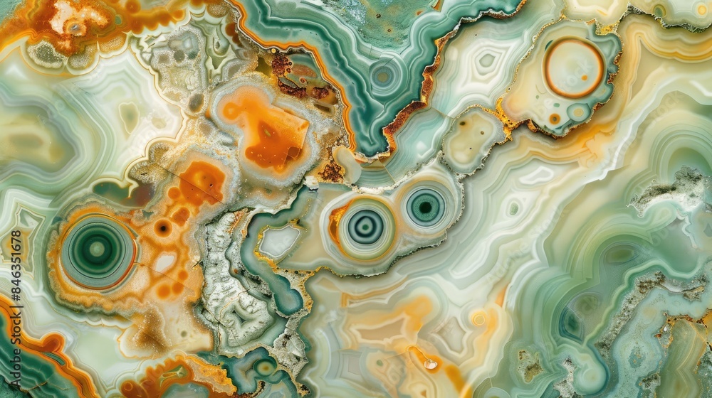 Poster mesmerizing patterns and textures of light colored jasper mineral slice for background with colorful