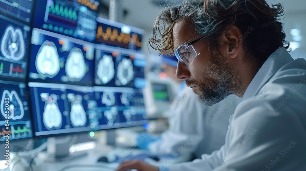Aufkleber healthcare professional monitoring patient vitals using ai tools, realtime data analysis, improved p