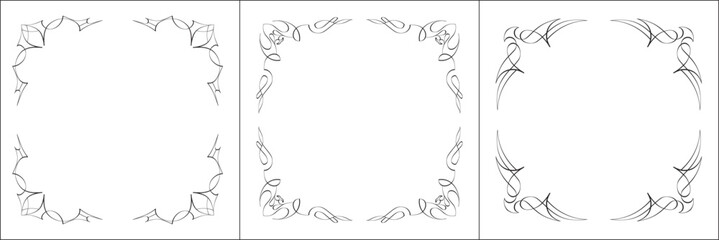 Set of three vector frames. Elegant black and white monochrome ornamental border for greeting cards, banners, invitations. Vector frame for all sizes and formats. Isolated vector illustration.	