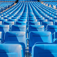 Naklejka premium Une tribune vide dans un stade avec de sièges bleus.