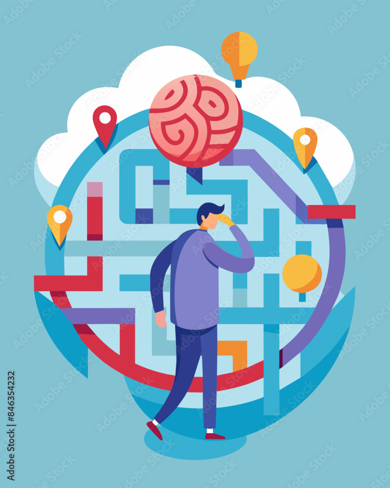 Poster the person gets lost in the maze of their mind struggling to find their way out of the confusing tan