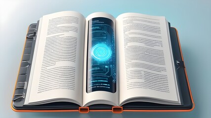 Modern digital book for learning in digital futuristic style.