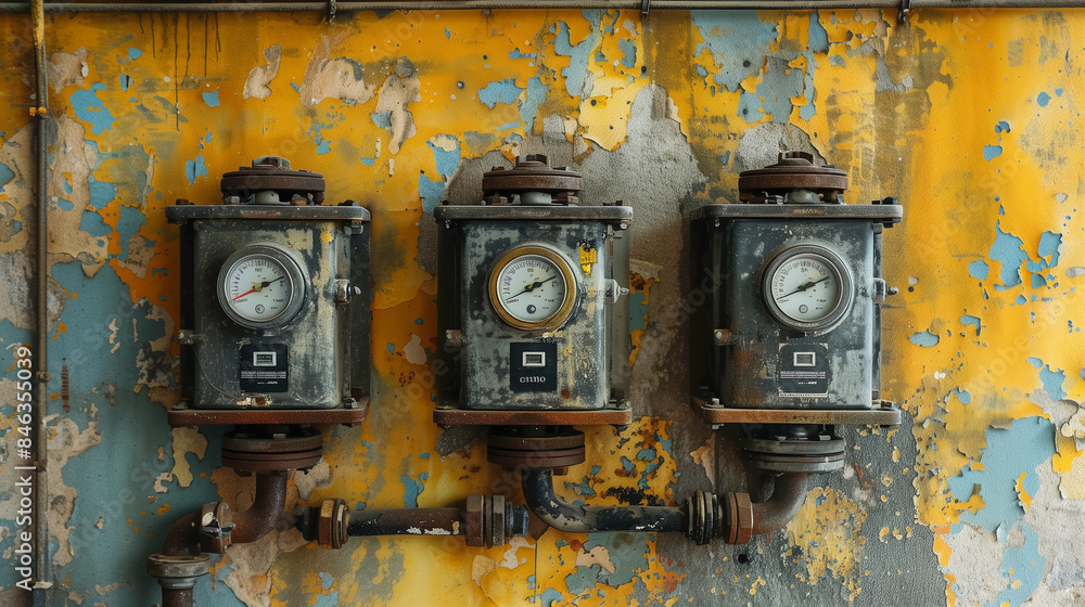 Wall mural 
Close-up of natural gas meters and electric meters on a wall