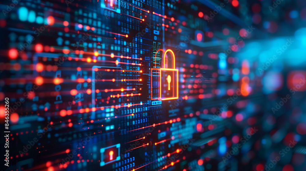 Wall mural cybersecurity and information or network protection. future technology web services for business and