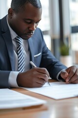 Businessman signing a document at desk