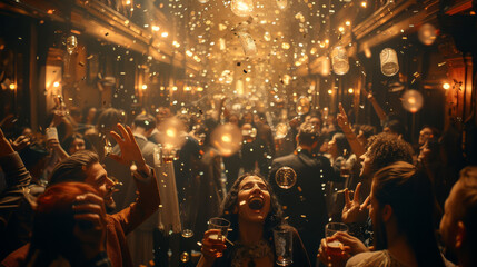 Season grande finale a lot of people in a pub celebrating. Generative AI.