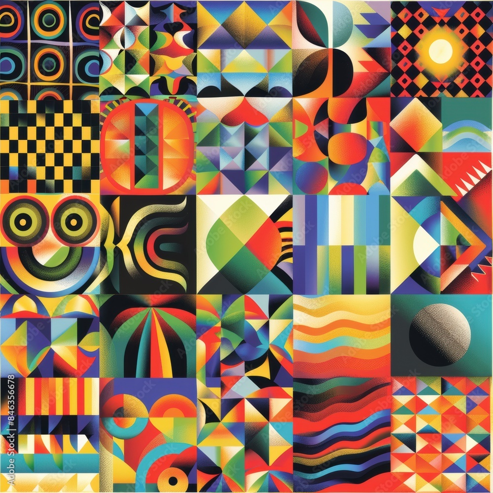 Poster a collection of abstract geometric patterns in vibrant colors