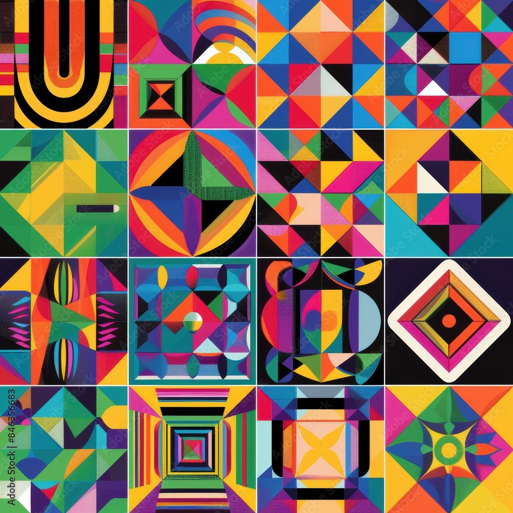 Poster a collection of abstract geometric patterns in vibrant colors