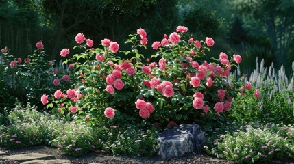 Fototapeta premium Rose plant with pink blooming flowers