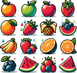 set of color fresh fruits and berries