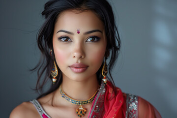 Beautiful Indian Woman Isolated on gray Background Attractive Female Confident Elegant Stylish Ethnic Cultural Portrait Studio Photography