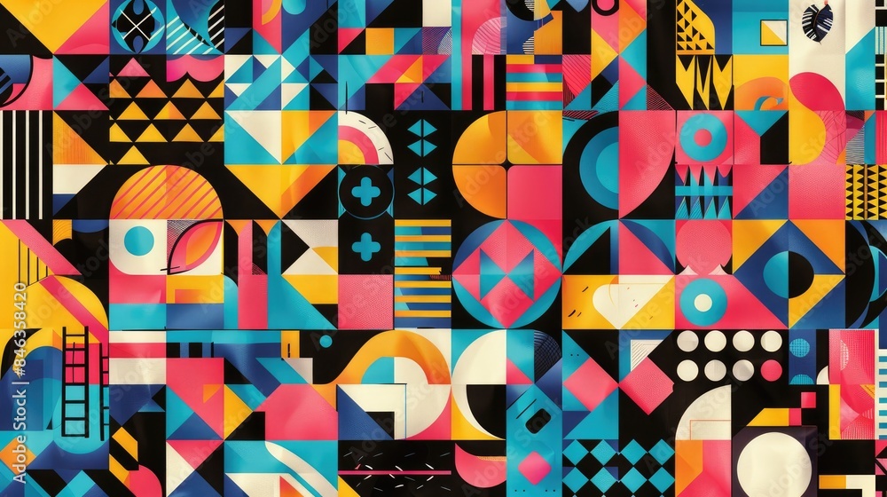 Aufkleber geometric shapes repeated in pattern design with bright colors for digital printing