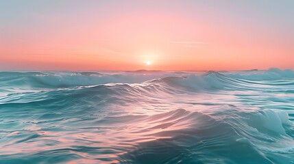 Obraz premium Serene Sunrise Over Vast and Captivating Ocean Seascape with Pastel Hued Reflections