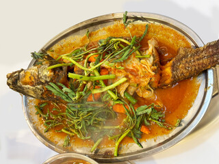 Fried Fish in Thai Sour Soup with Mixed vegetable