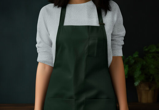 Woman Wearing Apron Mockup With GenerativeAI