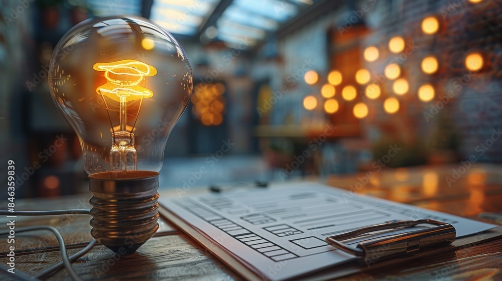 Poster A checklist and a light bulb. Generative AI.