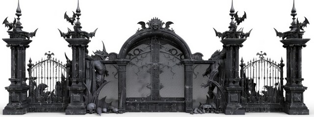 Isolated Gates of Hell against white background. Fantasy, otherworldly, game elements, immersive, dark and moody.