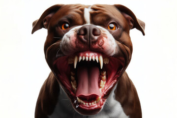 Angry pitbull dog with open mouth Isolated on white background