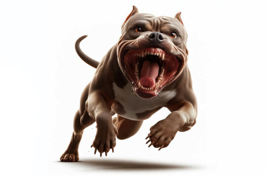 Angry pitbull dog with open mouth Isolated on white background