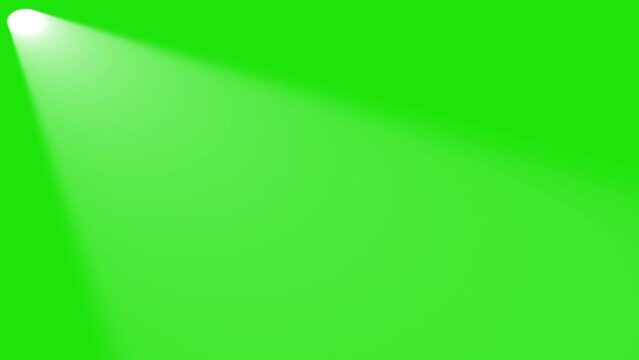 4k flashlight beam moving left and right into total darkness on green screen. 3D light beam pointing to some point finds its way animation
