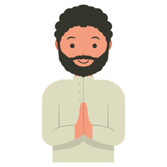 Muslim Greeting Pose Eid Illustration. Isolated Vector in Flat Style.