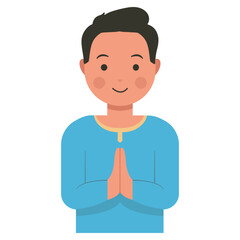 Muslim Greeting Pose Eid Illustration. Isolated Vector in Flat Style.