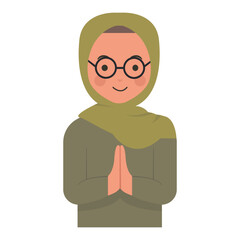Muslim Greeting Pose Eid Illustration. Isolated Vector in Flat Style.