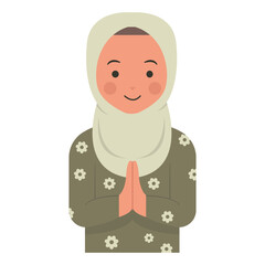 Muslim Greeting Pose Eid Illustration. Isolated Vector in Flat Style.
