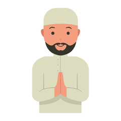 Muslim Greeting Pose Eid Illustration. Isolated Vector in Flat Style.