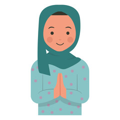 Muslim Greeting Pose Eid Illustration. Isolated Vector in Flat Style.