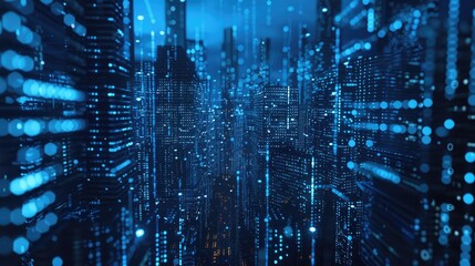 Digital rain falling onto a virtual cityscape, representing the constant flow of data in the digital age