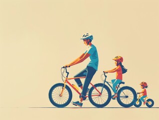 Family Bicycle Ride with Children Illustration
