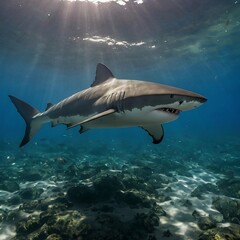 Fototapeta premium A shark that swims in the shallow sea