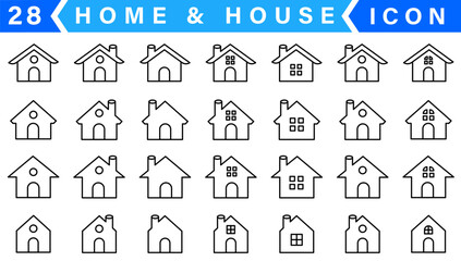 Collection home icons. House symbol. Set of real estate objects and houses black icons isolated on white background. Vector illustration