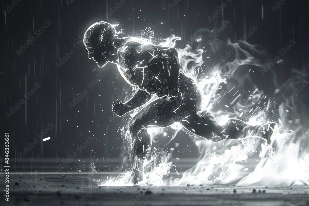 Poster runner with neon light trails, capturing speed and energy in a vibrant and dynamic setting