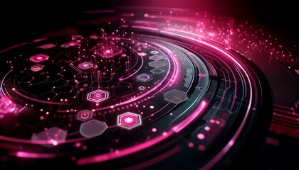 A futuristic, high-tech background with a pink color scheme