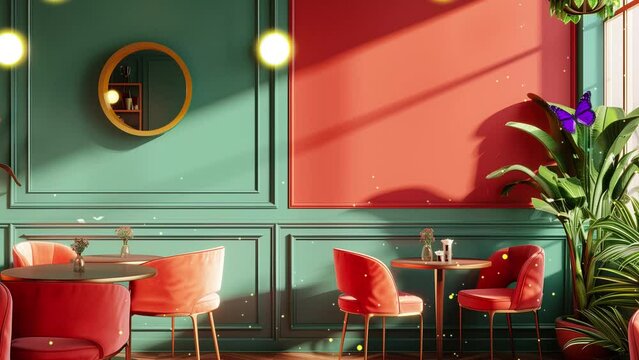 cafe interior design about complementary color seamless looping overlay 4k virtual video animation background