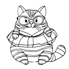 Grazioso gattino a righe con salvagente, illustrazione isolata