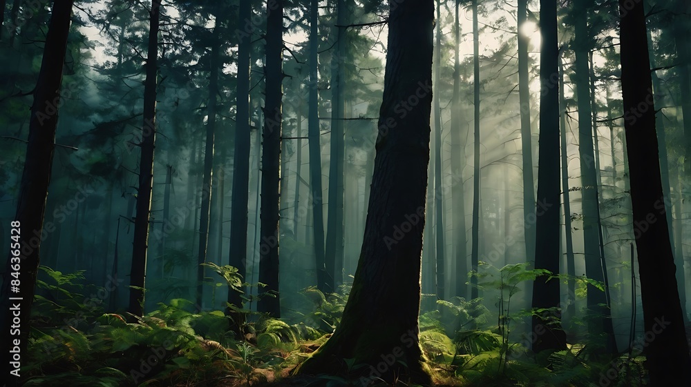 Poster jungle with trees scene in a cartoon theme generative ai