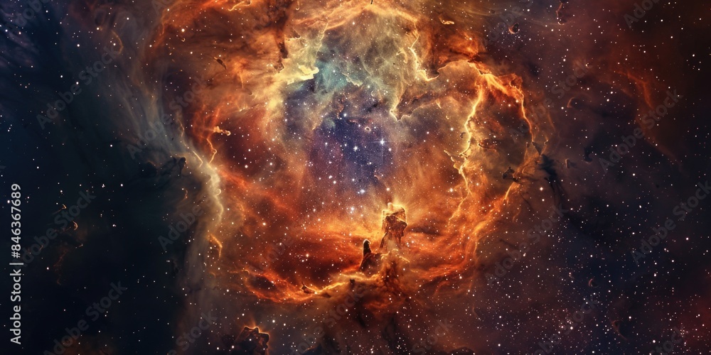 Canvas Prints a large orange cloud in space with many stars