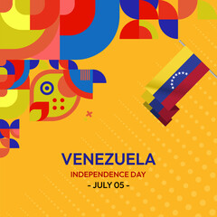 Venezuela Independence Day banner in modern geometric style. Square banner for website and social with typography. Background for national holiday celebration party. Happy Venezuela Independence Day