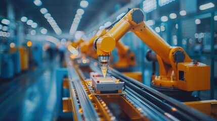 A robot is working on a machine in a factory