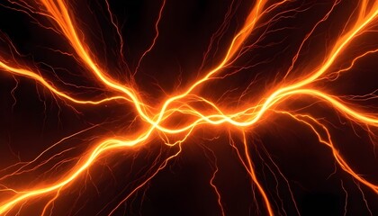 Orange electric spark lightening background orange copy space abstract electrical backdrop, banner poster header design