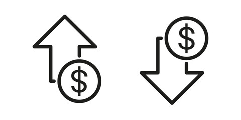 Dollar value increases and decreases icon vector.