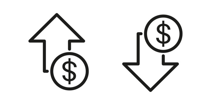 Dollar value increases and decreases icon vector.