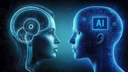Obraz premium Self-Learning Artificial Intelligence: AI Programming, ChatGPT, Smart AI, Digital AI Art, AI Brain Processor