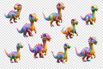 Obraz premium Collection colorful dinosaurs. Set colorful dinosaurs, transparent background, png, dinosaurs vector.