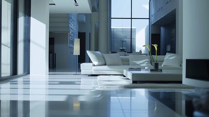 A sleek interior design featuring clean lines and contemporary furnishings, captured in high-definition